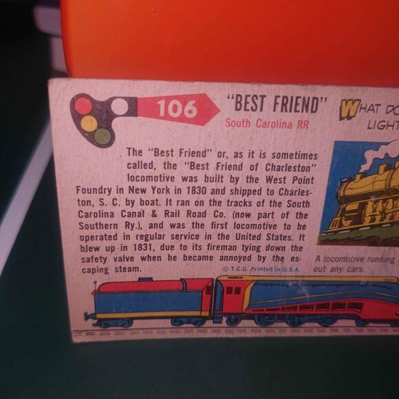 1955 Topps Rails and Sails #106 - 1830 Best Friend - SC Railroad Trading Card - Picture 6 of 8
